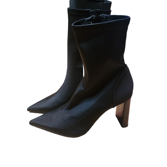 Zara FABRIC HIGH-HEEL ANKLE BOOTS Black Size 5 - Picture 5 of 11